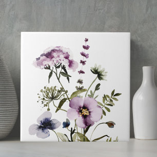 Carreau Bouquet de fleurs sauvages violettes aquarelle flo