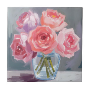 Carreau Bouquet de pivoine rose peint à l'aquarelle floral
