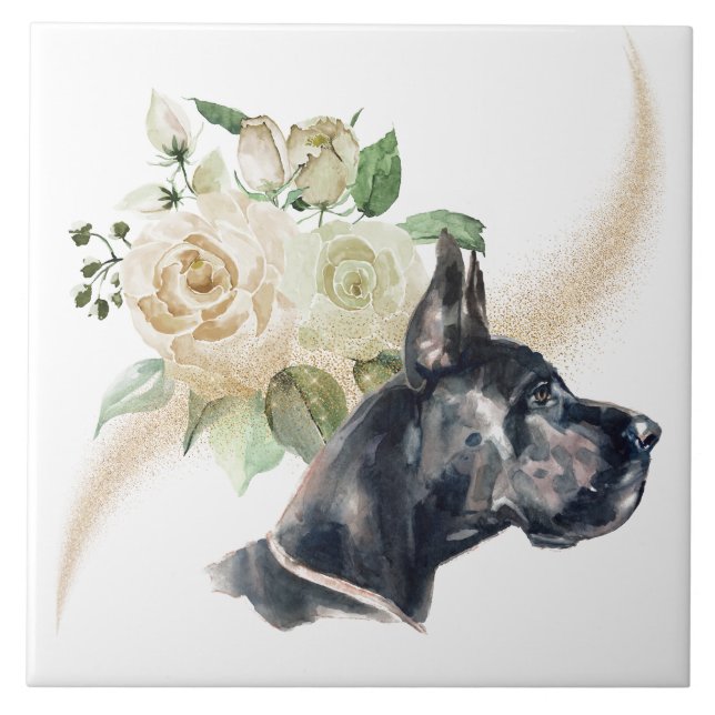 Carreau Bouquet de Rose blanche Grand chien Danse (Devant)