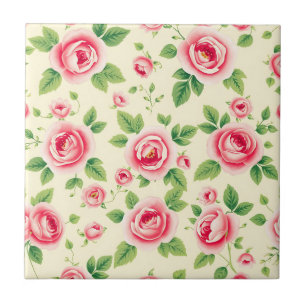 Carreau Bouquet de roses roses vintage floral pastel chint