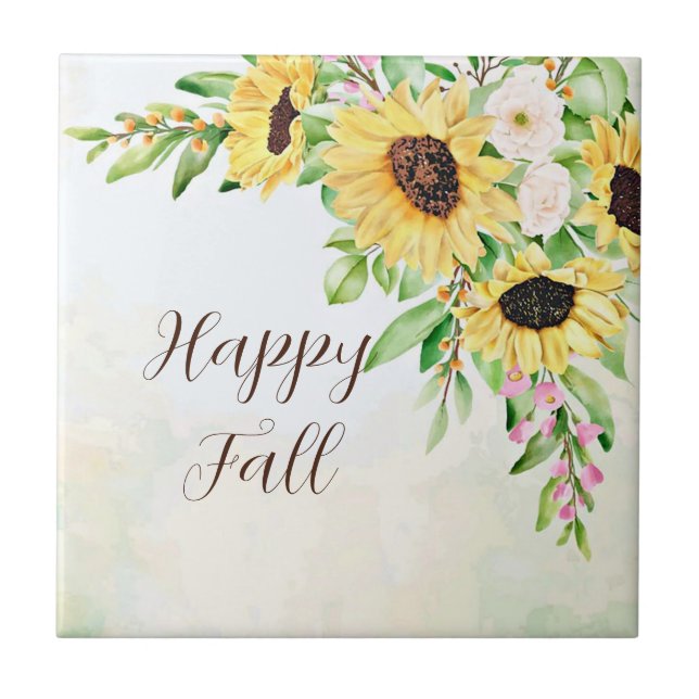 Carreau Bouquet de tournesols avec texte personnalisable  (Devant)