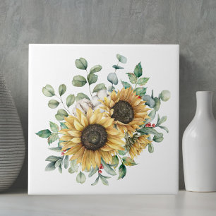 Carreau Bouquet de tournesols d'automne rustique aquarelle