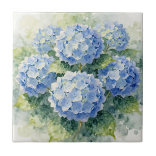 Carreau Bouquet d'hortensias bleus à l'aquarelle