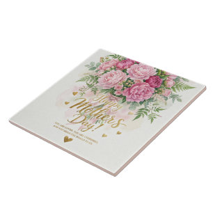Carreau Bouquet élégant de pivoines roses Carte Joyeuse fê
