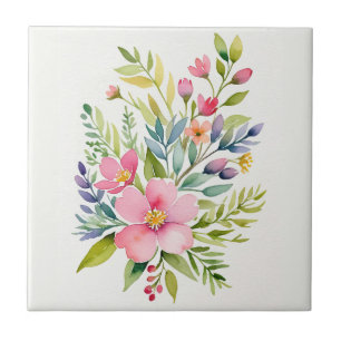 Carreau Bouquet floral aquarelle du jardin rougissant