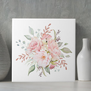 Carreau Bouquet floral élégant de rose rose et de pivoine 