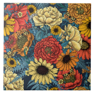 Carreau Bouquet of flowers- roses, peonies, daisies ans fe