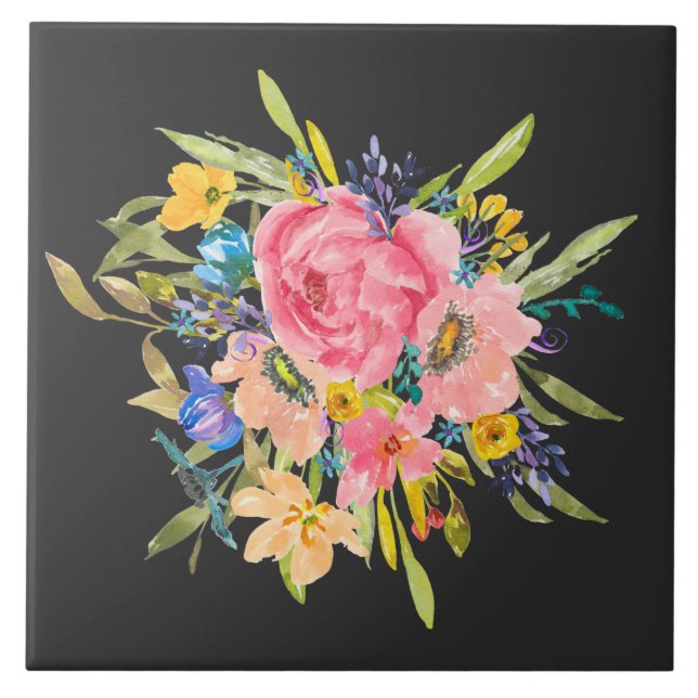 Carreau Bouquet Rose d'aquarelle (Devant)