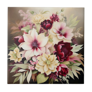 Carreau Bouquet Vibrant De Bourgogne Et Fleurs De Crème