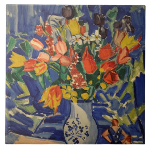 Carreau Bouquet Vintage avec figures en Arrière - plan