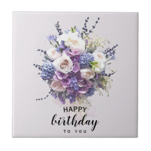 Carreau Bouquet vintage   Calligraphie d'anniversaire Cust