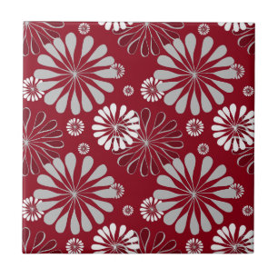 Carreau Bourgogne et motif floral gris