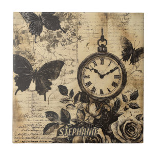 Carreau Boussole Vintage & Papillon - Papier Rustique