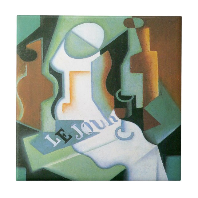 Carreau Bouteille et plat de fruits de Juan Gris, Cubisme  (Devant)