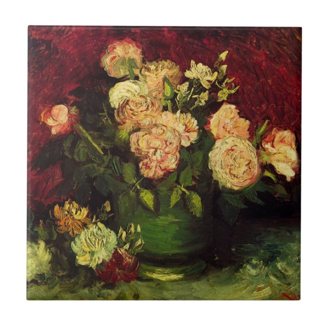Carreau Bowl avec Peonies et Roses par Vincent van Gogh (Devant)