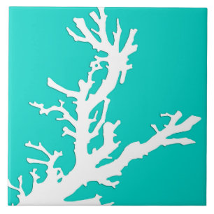 Carreau Branche de corail - blanc sur turquoise