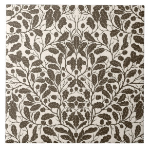 Carreau Branches de chêne et feuilles, motif damassé en br