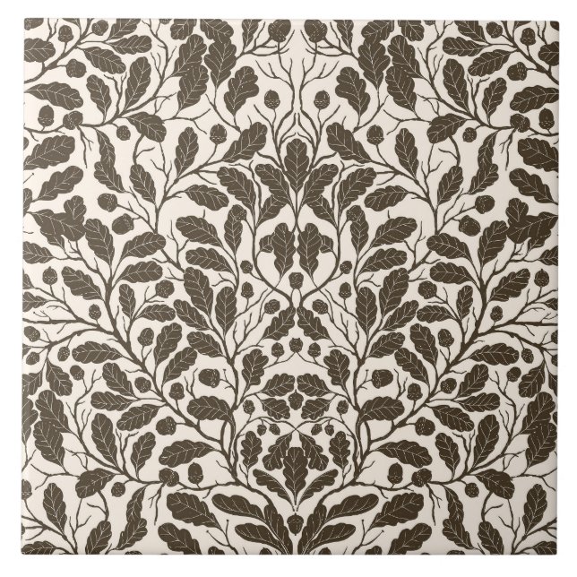 Carreau Branches de chêne et feuilles, motif damassé en br (Devant)