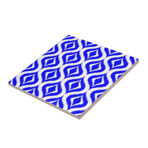 Carreau Bright Azure Blue Retro Chic Ikat laisse tomber le
