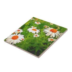Carreau Bright Colorful Jardin blanc pâle marguerites v4b
