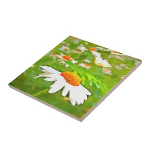 Carreau Bright Colorful Jardin blanc pâle marguerites v5