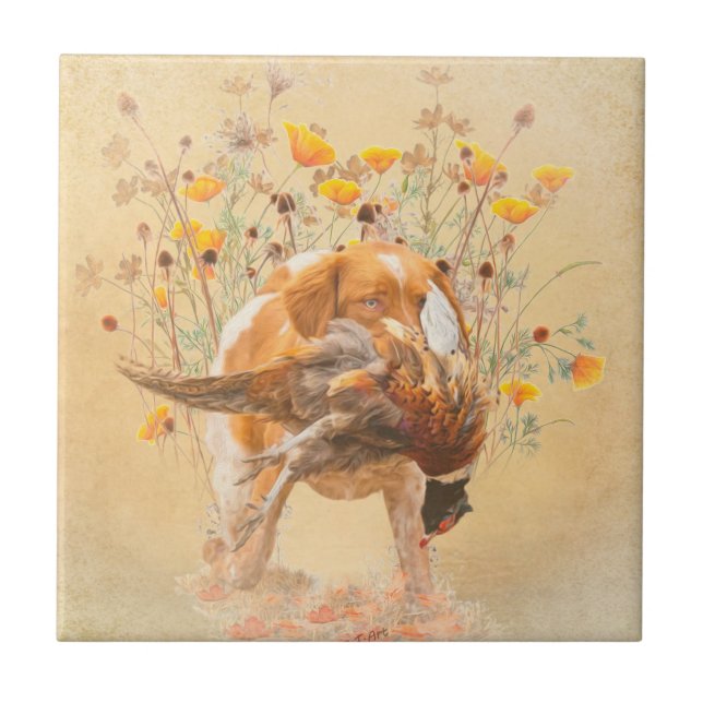 Carreau Brittany Spaniel, Chasse Pheasant Coffee Mug T-Sh (Devant)