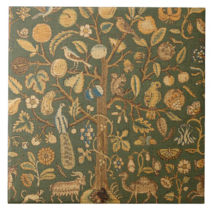 Carreau Broderie Anglaise Antique Tree of Life & Licorne