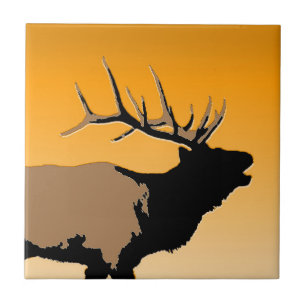 Carreau Brouillonnant Bull Elk au coucher du soleil Art or