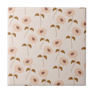Carreau Brown Beige Retro Y2K Hippie Motif de tournesol