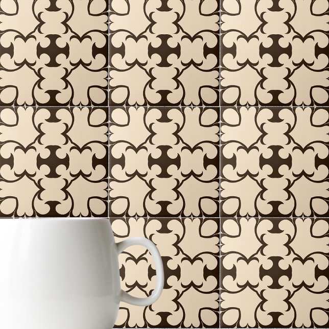 Carreau Brown foncé et crème Marocain Motif géométrique (Créateur téléchargé)