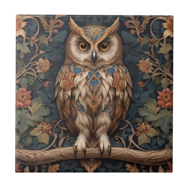 Carreau Brown Owl William Morris inspiré (Devant)