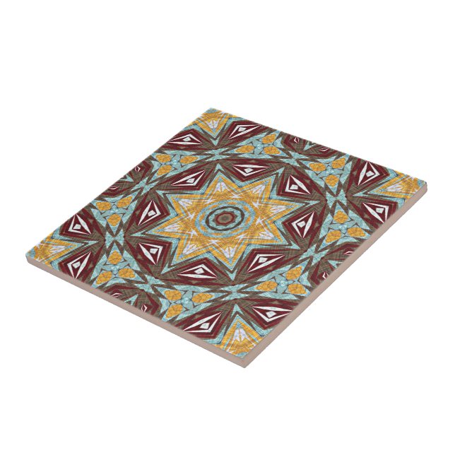 Carreau Brown rouge moutarde jaune Aqua Ethnic Tribu Art (Côté)