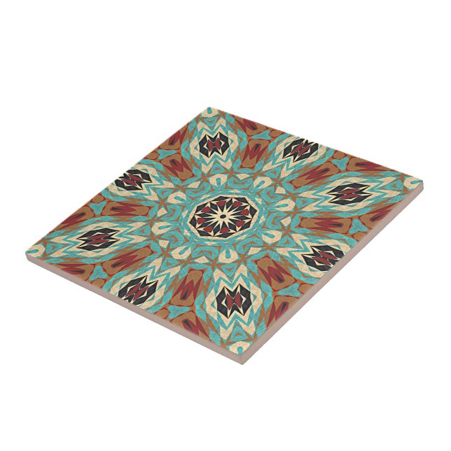 Carreau Brown Rouge Terracotta Turquoise Ethnic Tribe Art (Côté)