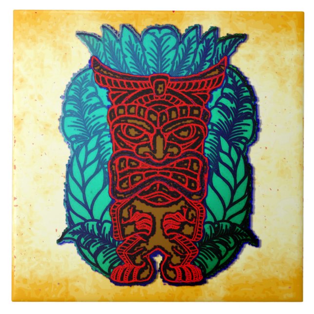 Carreau Brown Tiki sur Orange Grungy Arrière - plan (Devant)