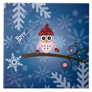 Carreau Brrr...Chouette rose, Design de flocon de neige,