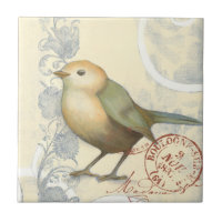 Bruant jaune et vert sur Arrière - plan Vintage