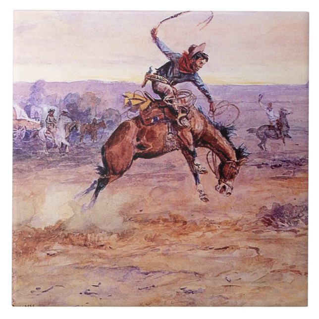 Carreau "Buckino Bronco" Cowboy Art de Charles Russell (Devant)