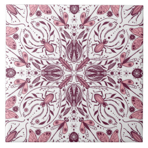 Carreau Buissons, magenta foncé et rose sur blanc