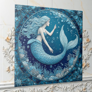 Carreau Bulle d'Océan Sirène Mosaïque Lustrée Aigue-Marine