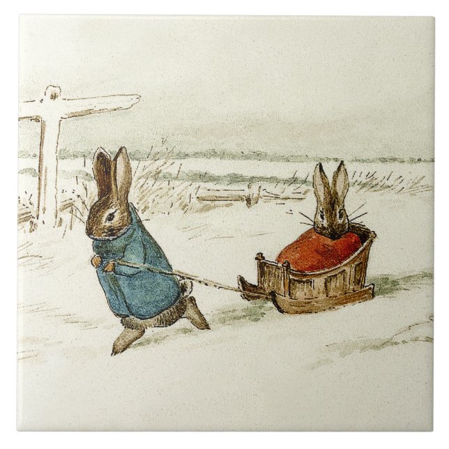 Carreau "Bunny Sleigh Ride" par Beatrix Potter (Devant)