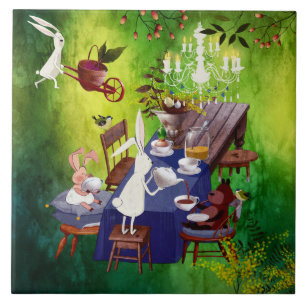 Carreau Bunny Spring Party dans la forêt-animal Illustrati