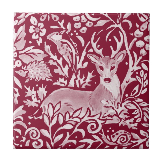 Carreau Burgundy Deer Hedgehog Forêt forestière Animal  (Devant)