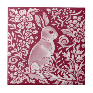 Carreau Burgundy Lapin Lapin Bois Bois Art Floral