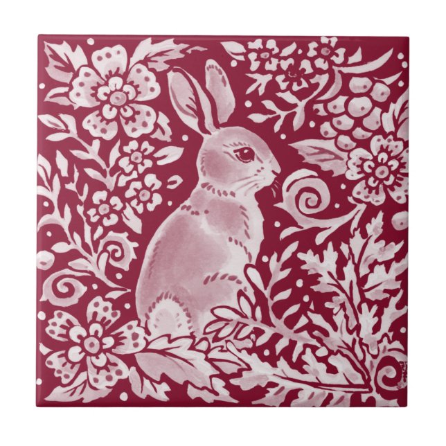 Carreau Burgundy Lapin Lapin Bois Bois Art Floral (Devant)