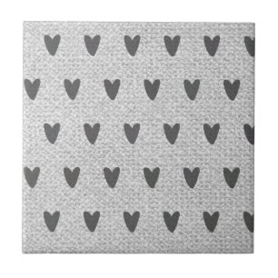 Carreau Burlap Gris Coeurs Whimsical Ferme rustique