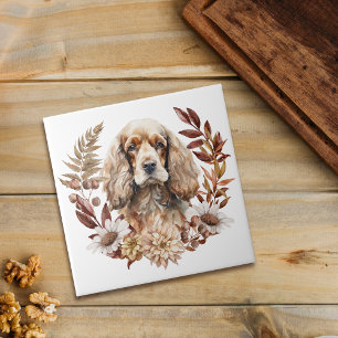 Carreau Buster American Cocker Spaniel Dog Autumn Wreath
