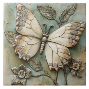 Carreau Butterfly Garden Botanical Faux Relief