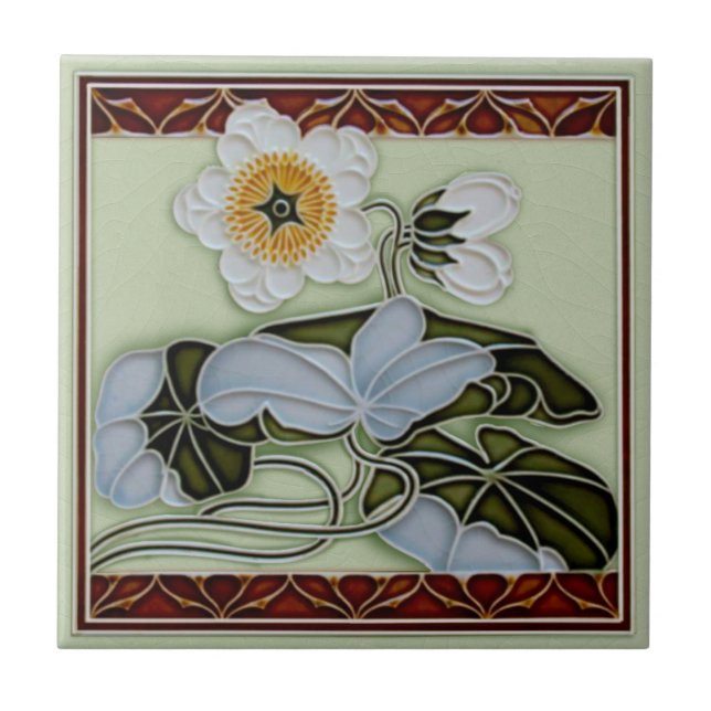 Carreau c1905 Reproduction florale allemande Art nouveau  (Devant)