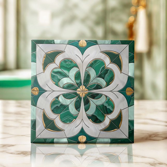 Carreau Cabot à quatre feuilles - Marbre vert et perle (Créateur téléchargé)