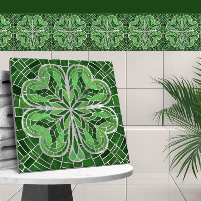 Carreau Cabot à quatre feuilles - Marbre vert et perle (Créateur téléchargé)